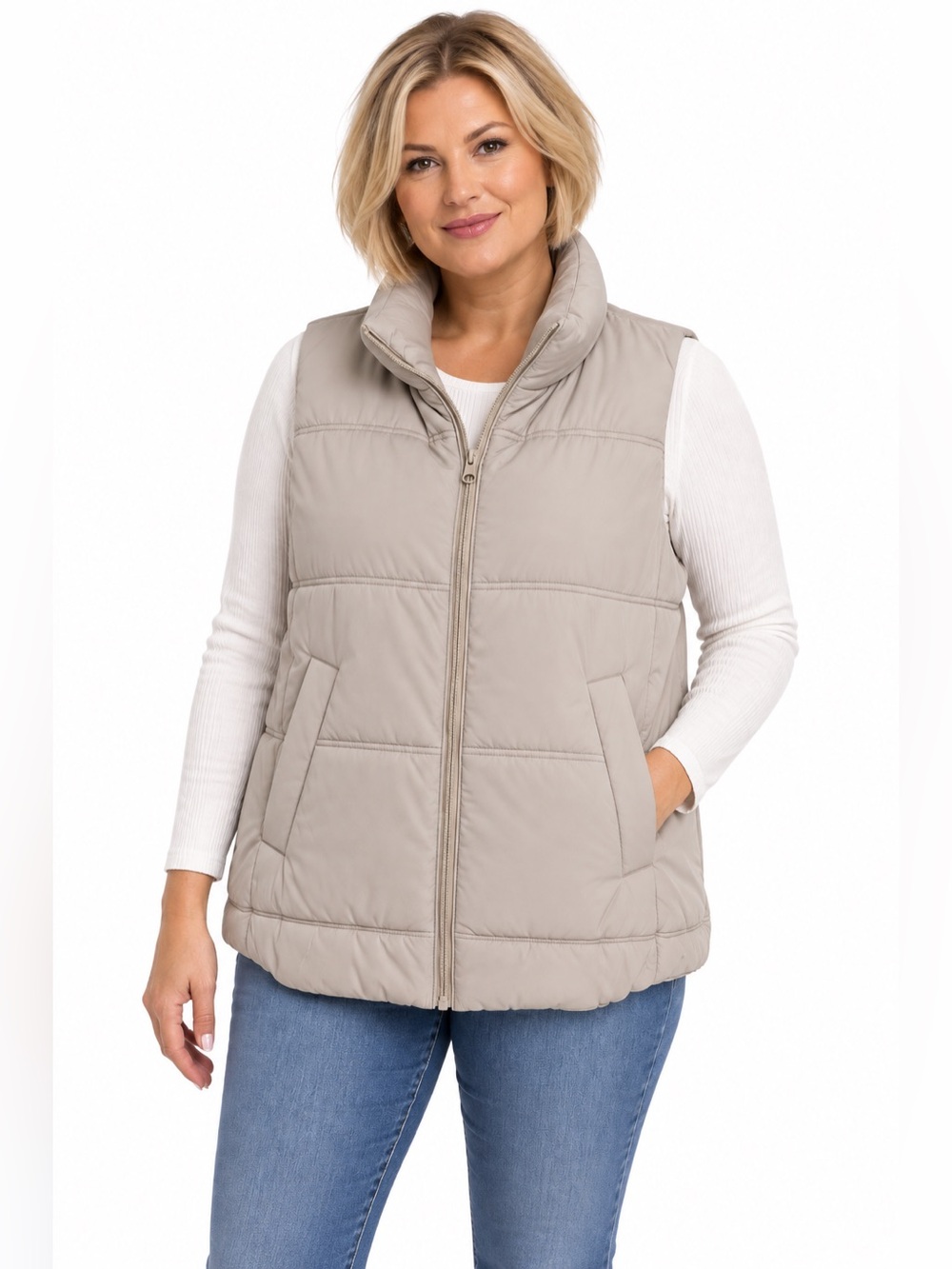 Kaffe Curve Cream Puffer Vest EU 50 US 18–20 NWT or XXL